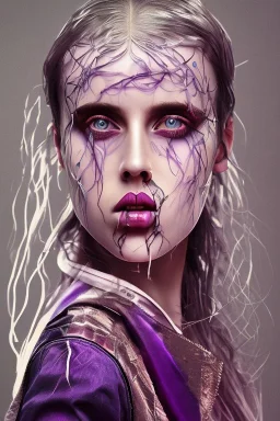 Danish singer MØ face , Contemporary Still Imagery, purple tones,