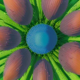 microphotography top-down view of a single flower, one flower, high definition, detail, HD, 8k, realistic, 3d rendering, blender, photography, fisheye, bulge, bokeh microbiology, intricate, detailed, blues, reds, yellows, greens, pinks, purples, oranges, indigos