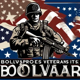 The text "Bolivar appreciates its veterans" with some blue stars and an American flag and a silhouette of a soldier. None of the components of the image should look plastic.