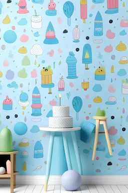 birthday blue wallpapar with pastel colours and birthday stickers,imojis