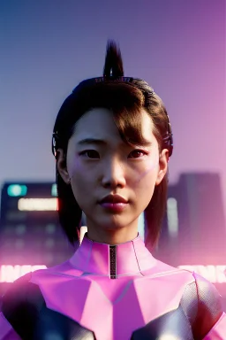 portrait, Asian cyborg woman :: symmetry photography, cyberpunk style, pink hair, makeup, line eye, light iris, :: black samurai armor, japanese traditional pattern, wires and circuits, pink, white, black :: cinematic, Ultra realistic, dark scene, soft color, highly detailed, unreal engine 5, RTX, ultra detail, 3d, finely drawn, high definition.