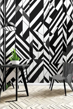 Create a hand-painted mural with bold zigzag lines in a monochromatic palette, creating a dynamic and visually striking pattern for a modern and energetic space
