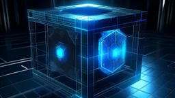 Cube tesseract from movie Loki. Located strictly in the middle of picture with space around it and with navy blue glow inside tesseract. Will be used for 404 error page.