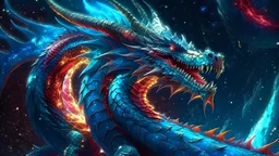 Detailed Illustration of Powerfull Dragon ,Cosmic Background, 8K High Quality,