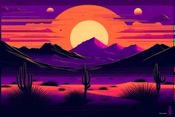 purple, desert sunset, meddle east retro graphic design