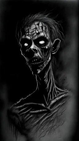 pencil drawing of zombie, Spooky, scary, halloween, black paper