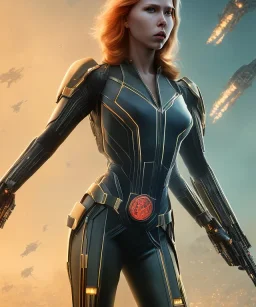 black widow, golden suit, full body close up, soft light atmosphere, light effect，vaporwave colorful, concept art, smooth, extremely sharp detail, finely tuned detail, ultra high definition, 8 k, unreal engine 5, ultra sharp focus