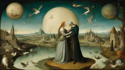 Style Hieronymus Bosch, order, peace, lovers embracing, luxury, dream world, calm beauty, fantasy world, magic, beautiful composition, exquisite detail