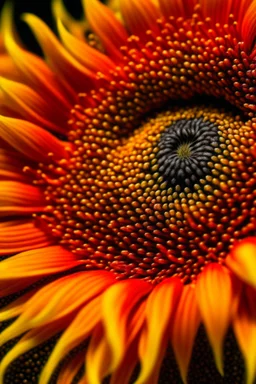 Extreme close up of a orange flame sunflower; Pointillism