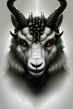 Horror Monster, his Head is goat head, his body is viking body, he is wolking in the forest.