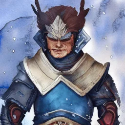 dnd, fantasy, watercolour, ilustration, halfling, artstation, realistic, ranger, leather armour, ice chunks, infused with elemental powers of water, portrait, face, glowing blue eyes, angry, vicious