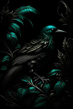 black.bird.graphics.op-art.guilling.Dark botanical.digital art