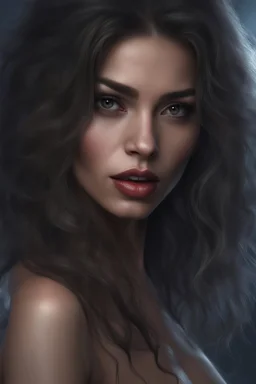 Nosferatits - head and shoulders portrait, Photorealistic, hyperrealism, Dazzling, Complex, dramatic, bold, attractive werewolf babe, perfect, Athletic, toned body with tanned skin, perfectly formed body, Dracula City, extremely detailed, lipstick, eyeshadow, eyeliner, mascara, rouge, photorealistic, 4k UHD Photograph,