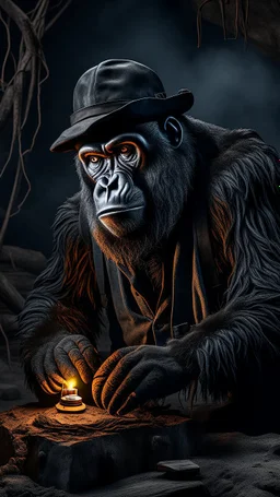 A man with oil lamp in a Coal mine.