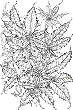 outline art for stoners coloring pages with marajuana leaves, white background, sketch style, fully body, only use outline, mandala style, clean line art, white background, no shadows and clear and well outlined