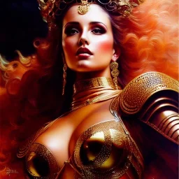 Drawing of beautiful face,'beautiful,Busty fit 'Excella Gionne',intense stare, ancient skintight armor, balanciaga fashion clothe painting by gaston bussiere, greg rutkowski, yoji shinkawa, yoshitaka amano, tsutomu nihei, donato giancola, tim hildebrandt Oil on canvas, cinematic composition, extreme detail,fit full head inside picture,16k