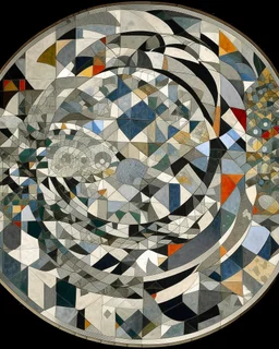 A gray celestial galaxy designed in ancient Roman mosaics painted by Raymond Duchamp-Villon