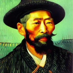 Portrait of OLd Chinese Fishermen, wearing bucket hat, long beard, by Van Gogh 8k