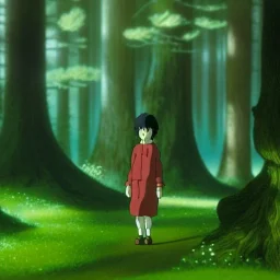 Ghibli, forêt, scintillant, très detaillé, créature mystérieuse