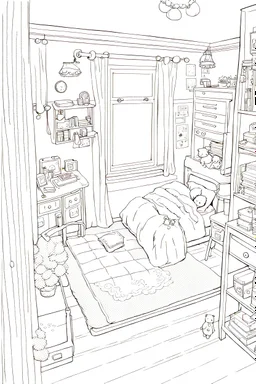 girl bedroom, line arts, manga style