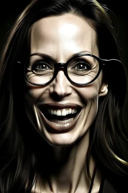 Angelina Jolie glasses braces dark laugh perverted face