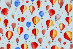 giftwrap pattern with watercolor of hot air balloons, children's book illustration, white parchment paper, wrapping paper, white linen, in the style of e. h. shepard, in the style of classic winnie the pooh