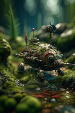 rock rocket on swamp planet with lotsa disgusting swamp creatures, photo-realistic, shot on Hasselblad h6d-400c, zeiss prime lens, bokeh like f/0.8, tilt-shift lens 8k, high detail, smooth render, down-light, unreal eng