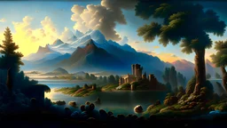 MASTERPIECE, ULTRA RESOLUTION, ULTRA REALISTIC, ULTRA QUALITY, BEST QUALITY, MAXIMUM QUALITY, ULTRA DETAILED, BEST DETAILS, PHOTOREALISTIC, HYPERREALISTIC, SYMMETRICAL, SHARP FOCUS, 8K, 4K, HD, UHD, HDR, THOMAS COLE, FREDERIC EDWIN CHURCH, ALBERT BIERSTADT, CLAUDE LORRAIN, GIOVANNI ANTONIO CANAL (CANALETTO), THOMAS KINKADE, FYODOR ALEKSEYEV, VASILY SADOVKINOV, ROBERTO FERRI, HUDSON RIVER SCHOOL, NEOCLASSICISM, PAINTING, LANDSCAPE, IN FRAME