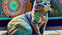 A Cat That Is Sitting On Top Of A Clock, Android Jones And Chris Dyer, Behance. Polished, Inspired By Eduardo Paolozzi, Hypereuphoria, Remix By Ballaberg