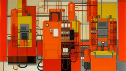 An orange electrical plant painted by Piet Mondrian