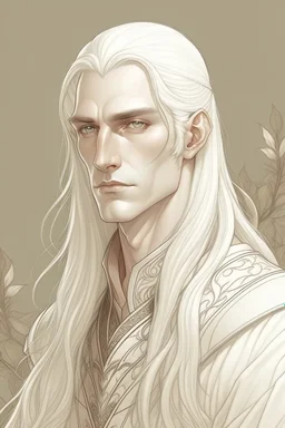 Portrait of male elf with long White hair, Frank Cho style