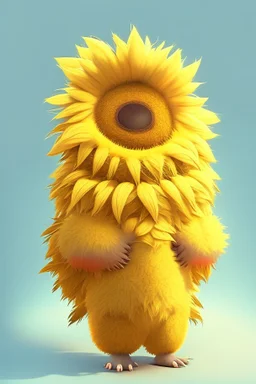 Cheery and cute sunflower avatar full body in furry material