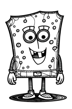 a black and white picture of spongebob square pants simple thin crisp lines. kids. no shading. with no color. completely white with black thin lines