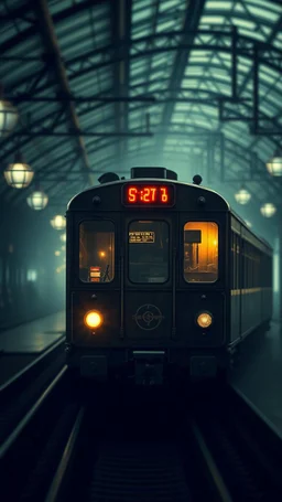 Si-Fi, a train in a train station , intricate historical moody , eerie grim dark ambiance, speculative fiction art. Bokeh