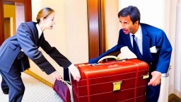 suspicious hotel employee stealing someone's baggage