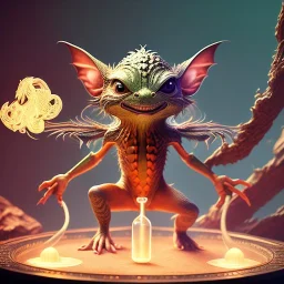 yoga gremlin artist, maze background ,smoke twirl, levitated lab equipment, 4k, Highly Detailed, Masterpiece, perfect eyes, Digital Illustration, Cinematic Lighting, Realistic, Sharp Focus, Centered, Beautifully Lit, Bioluminescent by Stanley Artgerm Lau