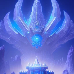 Aztecan blue glowy crystal temple ! soft background | god rays | intricate | elegant | transparent blue landscape | highly detailed | illustration | depth of field, luminosity, ultra sharp focus, ultra high definition