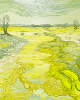 A pale light yellow wasteland with acid pools painted by Vincent van Gogh