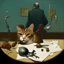 UN conference.a cat and human flesh-like surgical instruments and universe-like a pigeon and neuralink, surrealism,minimalism,Painting By Adrian Ghenie, Rene Magritte, Salvador Dali, Lucian Freud