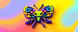 a qr code that looks like a space invader alien 3d butterfly with colors from the rainbow spectrum