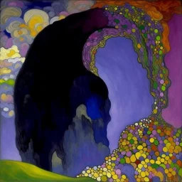 A purple cavern in the cloudy sky painted by Gustav Klimt