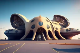 exterior view of an ant-shaped airport, spectacular, shocking, ultra quality, maximalist, 8k 3D