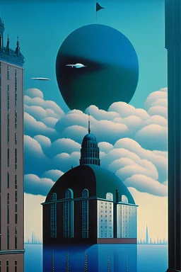 futuristic stockholm view by rené magritte