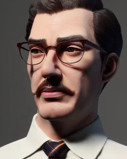 man in round glasses, wavy hair, slim, tie, two tone colours, detailed, realistic, handsome, square jaw, big brows, bird on the shoulder, spotlight