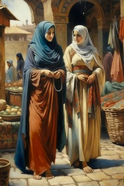 oriental arabic 2 woman standing in market painting neoclassism