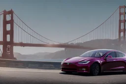 A Tesla 'Model Y' is racing at top speed, on the streets of San Francisco. (CINEMATIC, WIDE ANGLE LENS, PHOTO REAL)