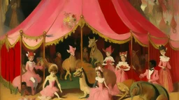 A pink circus with tricky magic painted by Edgar Degas