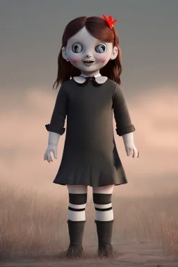 Wednesday Addams toddler, full body, jump, bokeh, hyper realistic