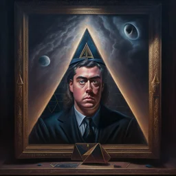 An oil painting of a dark universe masonic boring person