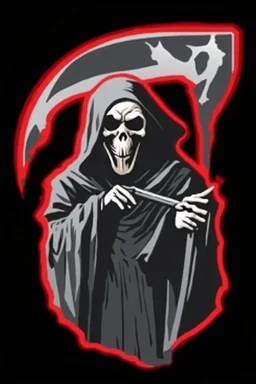 Grim-Reaper vignette, black and white vector with a red outline, and black backdground